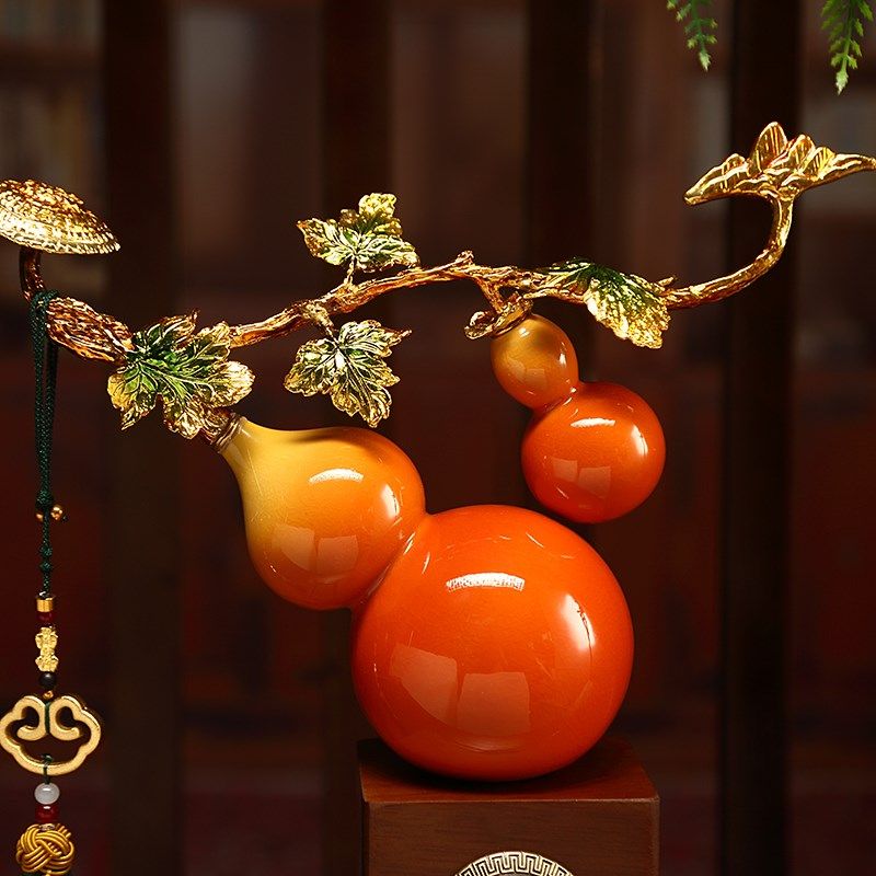 陶瓷葫芦摆件f客厅玄关酒柜办公桌装饰品开业乔迁新居礼品福禄双