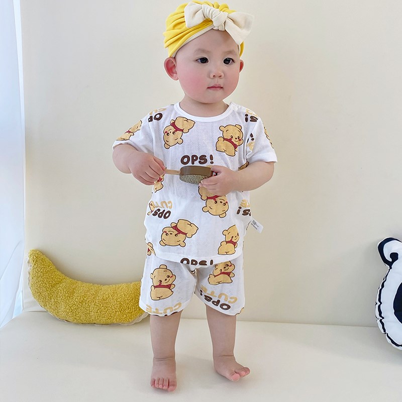 婴儿夏季薄款套装短袖分体儿童宝宝睡衣家居O服男童女童衣服空调