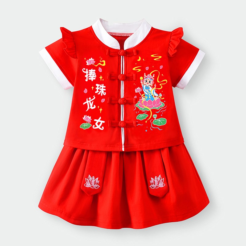 女宝宝婴儿一周岁宴礼服r龙女孩生日套装衣服裙女童汉服夏季小公