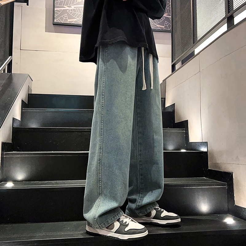 牛仔裤男款秋冬款美式复古直筒宽松垂感阔腿冬季加绒男.士拖地裤