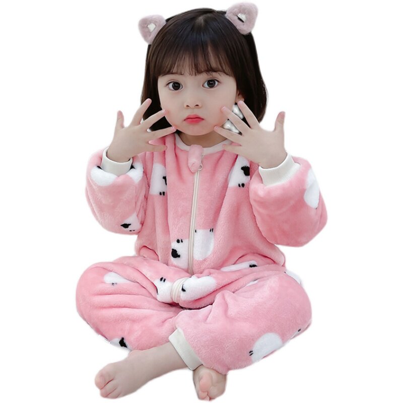 儿童连体睡衣g秋冬季加绒加厚法兰绒宝宝家居服珊瑚绒爬服婴儿睡