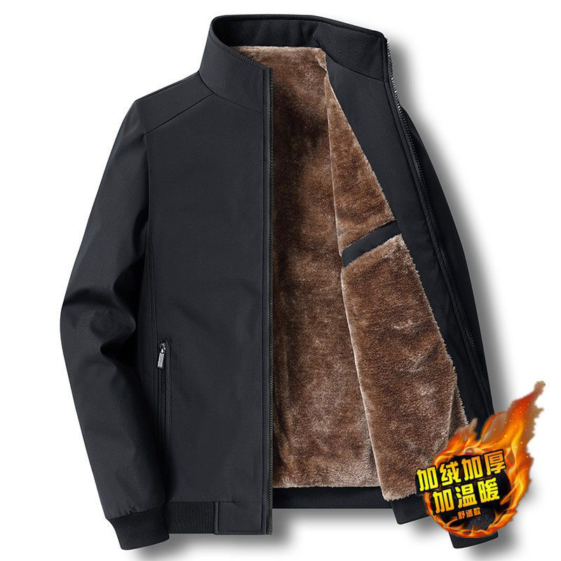 秋冬季休b闲保暖外套男棉衣加绒加厚中年男士夹克大尺码爸爸50岁