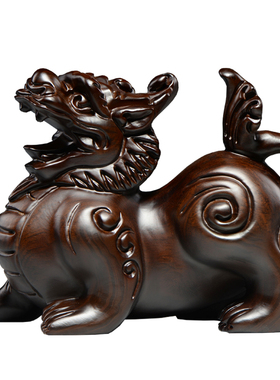 黑檀木雕貔貅摆件一对皮丘实木家居客厅玄关办公室雕刻工艺品送礼