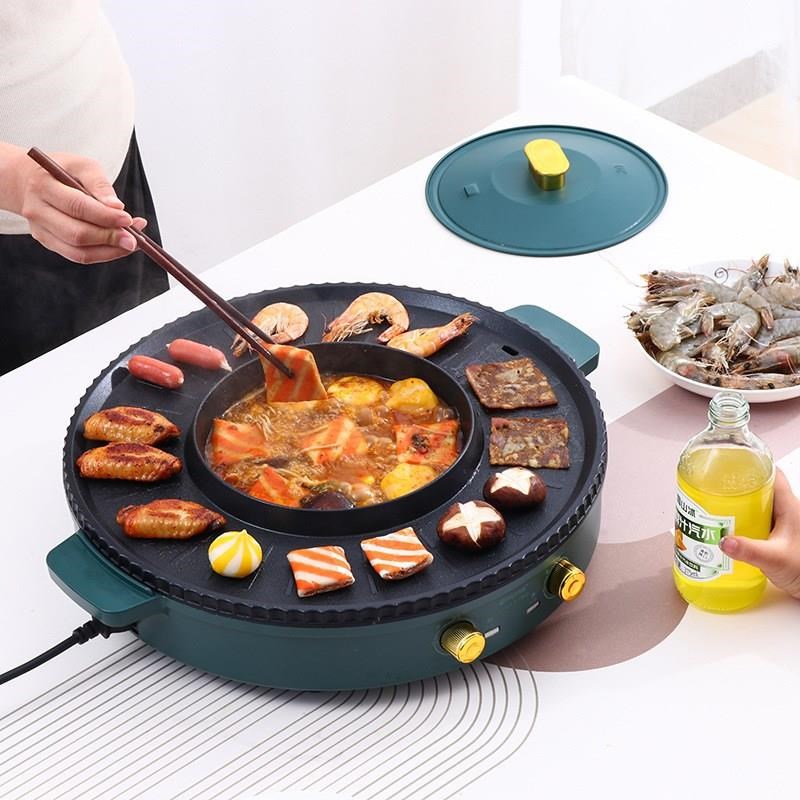 火锅烧烤一体锅烤肉盘电烤盘家用室内不粘无烟涮烤电烧烤炉烤肉机