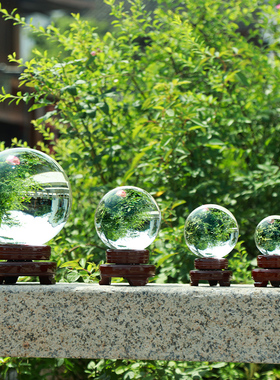 白色水晶球摆件可旋转透明玻璃球招财黄色水晶球家居装饰客厅开业