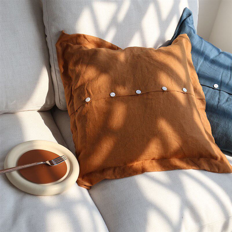 经典复刻 双面可用亚麻纯色抱枕套 柔软靠垫套方枕 不含芯可定制