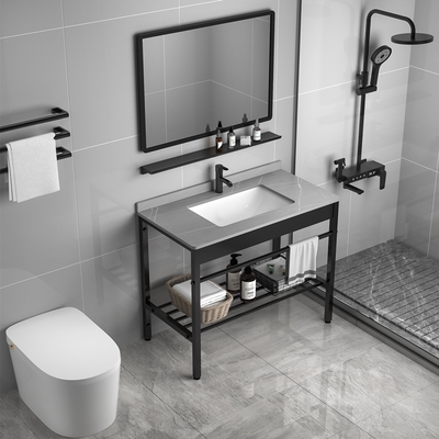 阳台洗手盆陶瓷洗脸盆岩板台面不锈钢支架简易落地式挂墙式洗手池