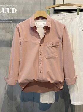 LUUD 今年很流行的果绿色衬衣青春纯棉文艺衬衫百搭纯色潮男长袖