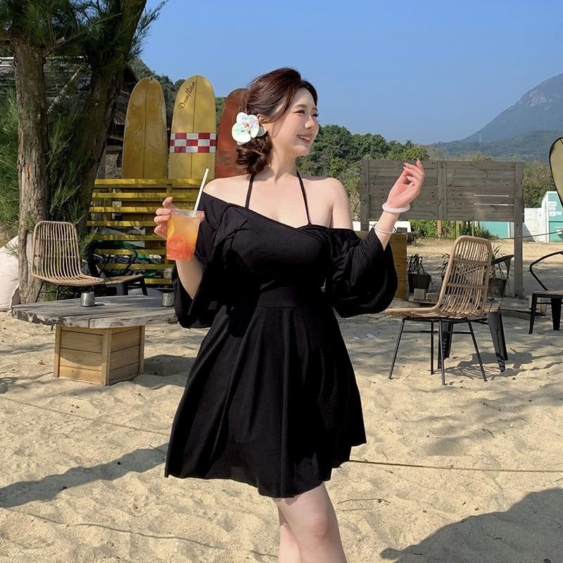 胖MM泳衣女200斤连体遮肉钢圈大胸遮肚显瘦高级感泡温泉大码泳装