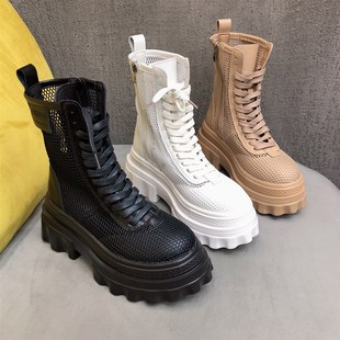 网靴洞洞短靴松糕厚底增高防滑瘦瘦靴 款 韩版 凉靴马丁靴女2024夏季