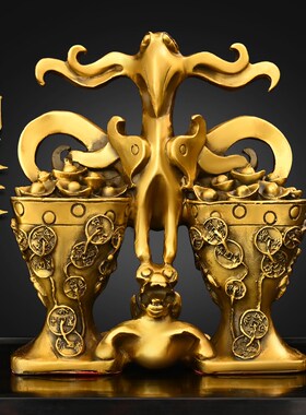 纯铜名利双收摆件左右q逢金貔貅元宝装饰品客厅办公室店铺开业礼