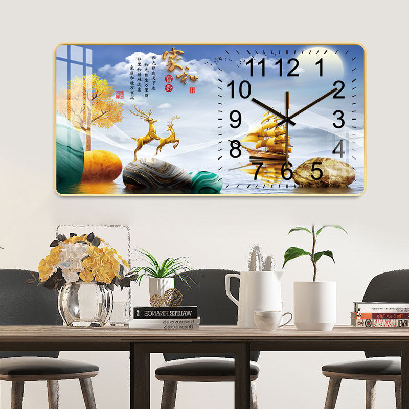静音挂钟挂表家用餐厅客厅免打孔墙壁装饰晶瓷画现代简约钟表时钟