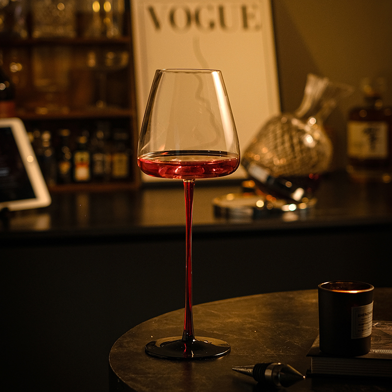 红杆高脚红酒杯家用浪漫黑红领结水晶玻璃杯微醺甜酒葡萄酒杯套装