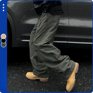 Design春S季 裤 美式 男宽松直筒阔腿工装 复古拼接褶皱休闲裤 Artist