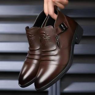 塔弗森隐述鞋服专卖冬男士商务休闲皮鞋高低帮狮子头拉链尖头皮鞋