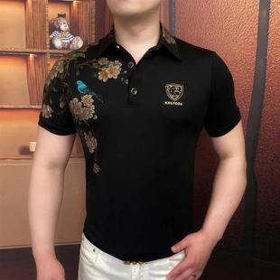 澜阙服饰花香鹊影夏季 百搭网红潮流翻领修 男士 M高品x质商务Polo衫