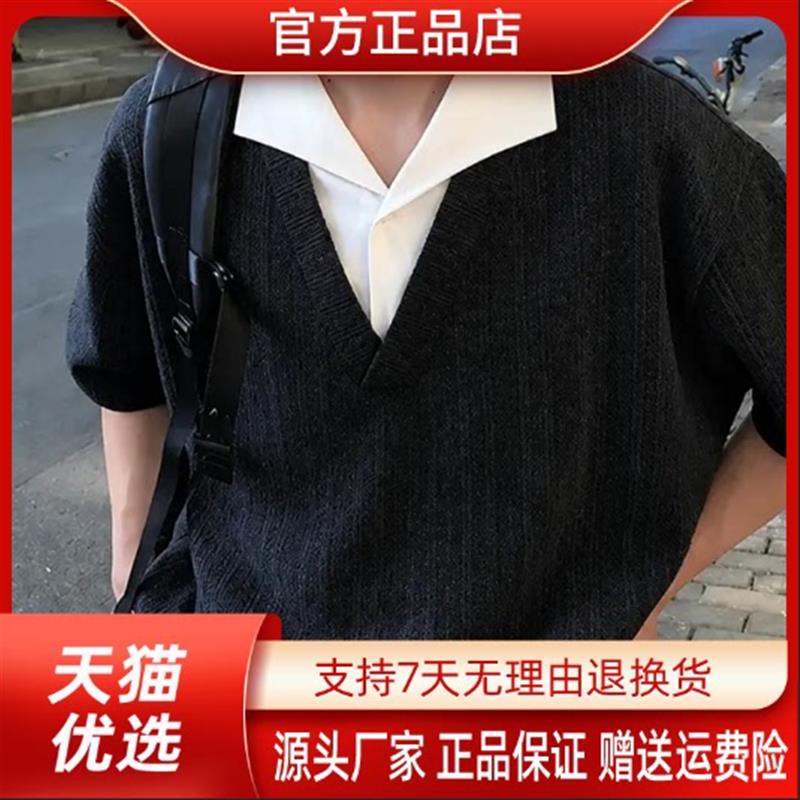 亦郎男装轻奢品质美式假两件麦穗纹短袖时尚T恤男夏季新款宽松