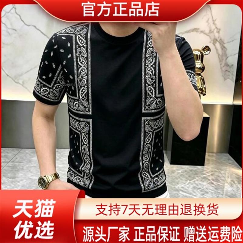 尤米轻奢LMVQ 2026男士装新款时尚短袖黑色圆领男T恤爆款痞帅上衣