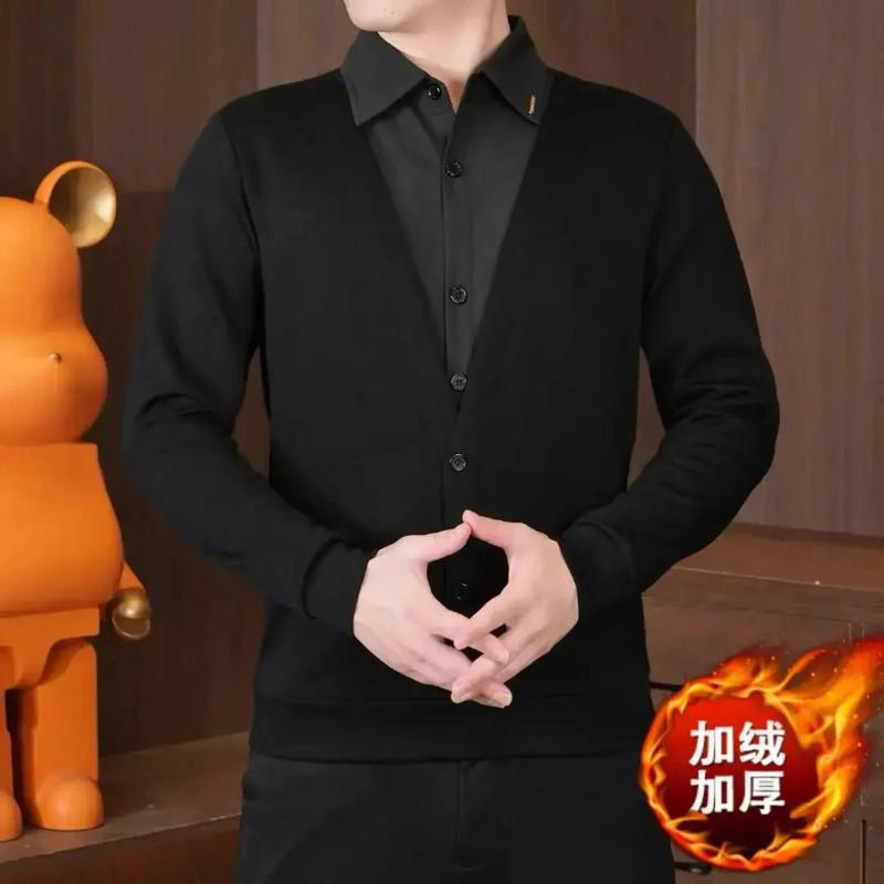 中歌百货2025男款秋冬高品质翻领休闲百搭欧货假两H件上衣卫衣