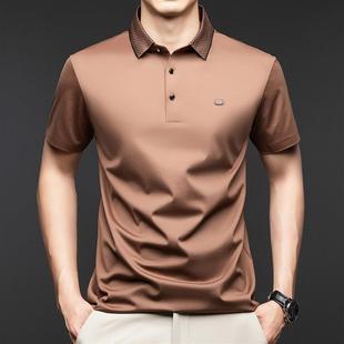 薄M款 瑞锦轻奢短袖 衫 T恤上衣夏季 翻领商务休闲宽松 男桑蚕丝POLO