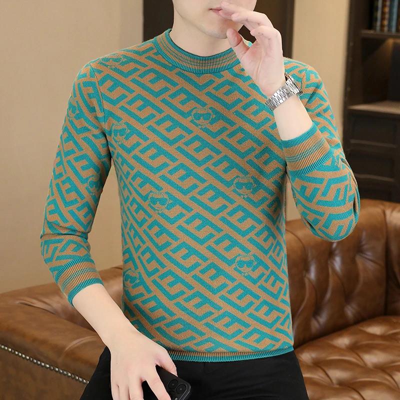 阿斌服饰百货圆领提花针织衫毛衣男士秋冬季轻奢V时尚保暖休闲打