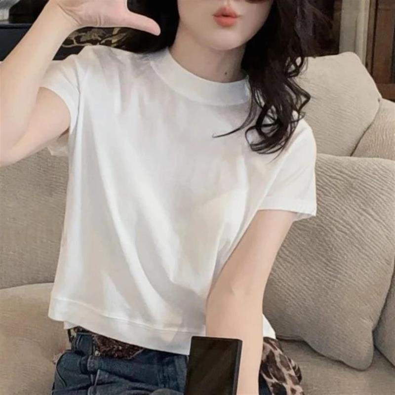 2026新款短款小心机女白色圆领短袖T恤夏百搭宽松上衣