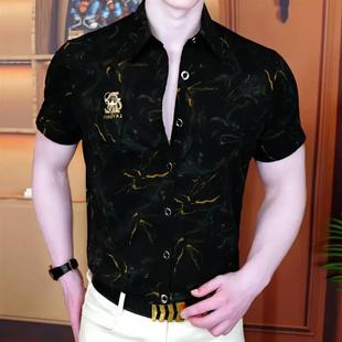 休闲百搭潮流修身 龙腾欧货专柜202m5v夏衬衫 男士 商务时尚 翻领 个性