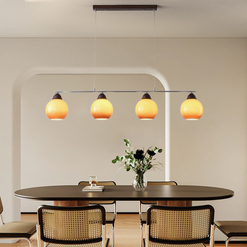 中古风柿子玻璃吊灯餐厅吧台灯法式复古饭厅餐桌灯高级感长条灯具