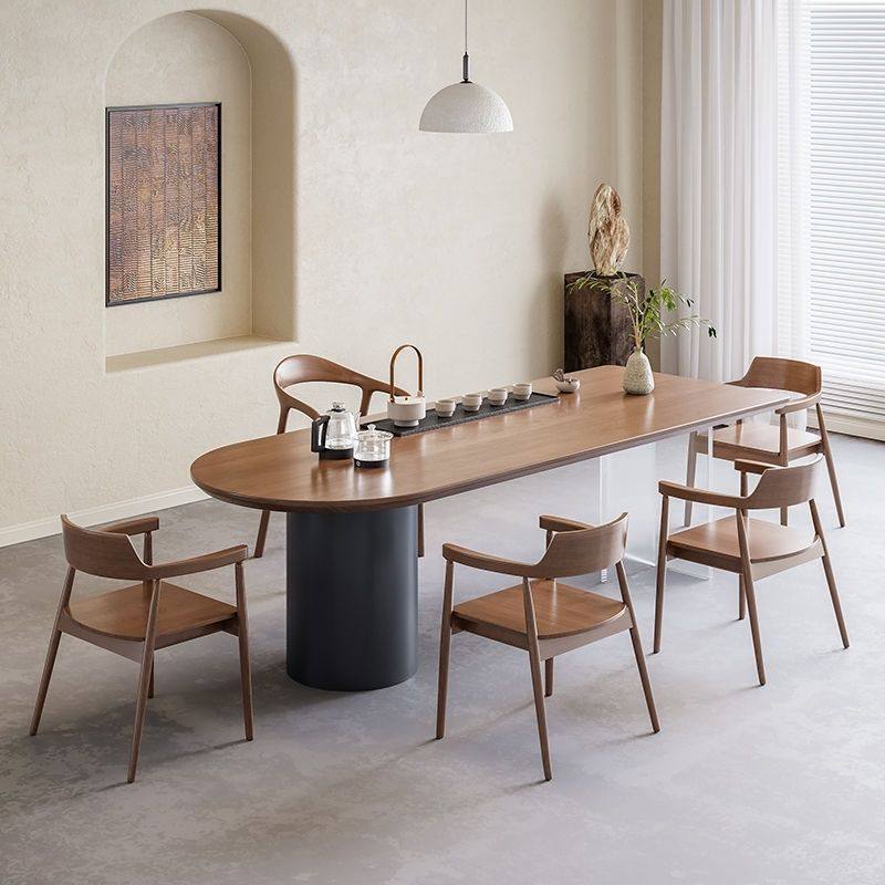 高端休闲茶桌茶台原木新中式椭圆悬浮工作室接待洽谈实木舒美特椅