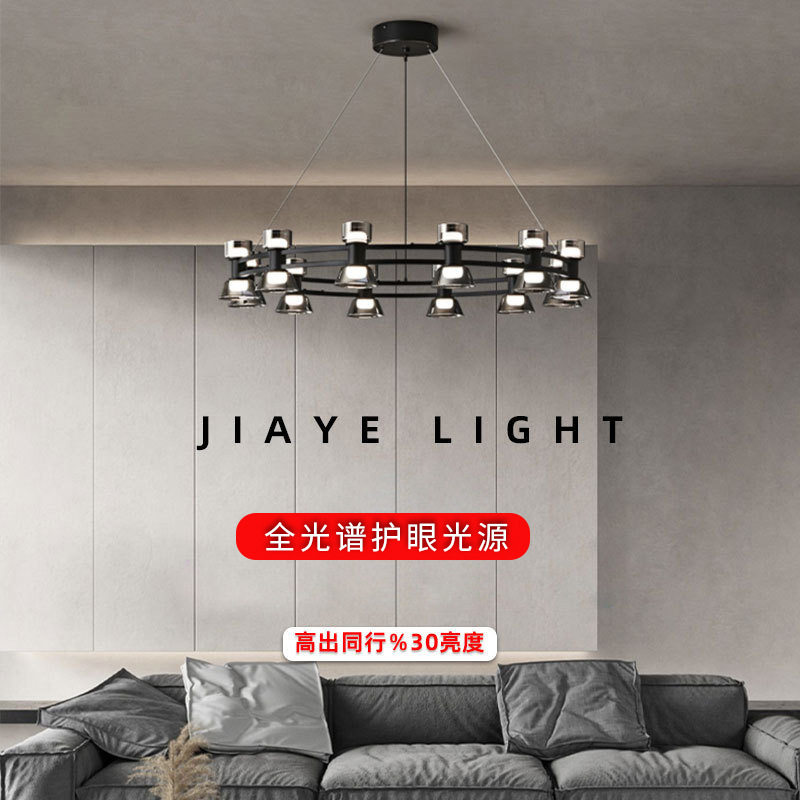 后现代极简北欧轻奢全铜客厅吊灯简约设计师主卧室圆形黑色餐厅灯
