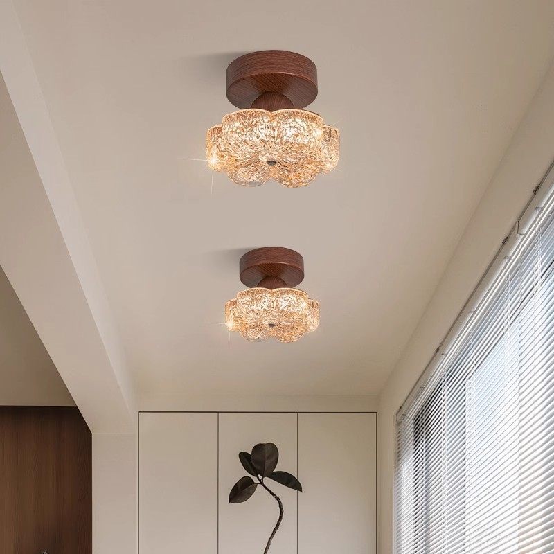金箔花瓣过道灯走廊灯中古风吸顶灯法式复古轻奢花朵入户灯进门灯图片