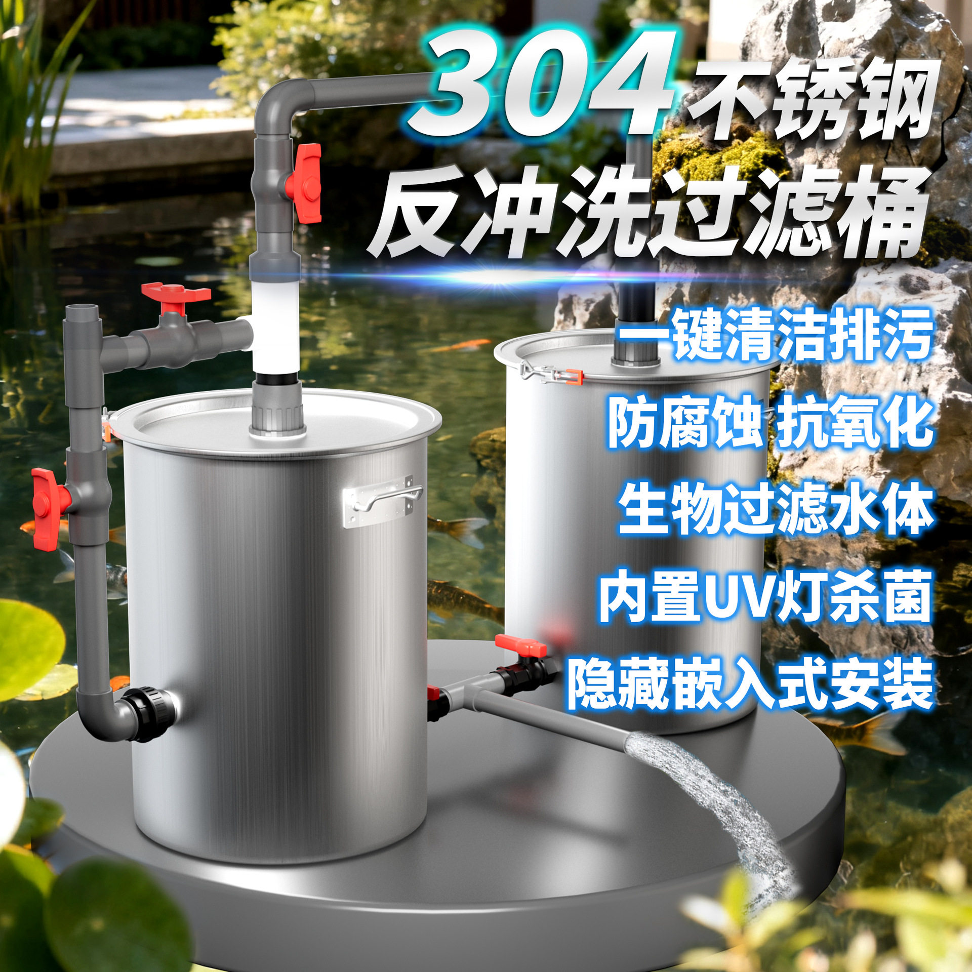 工厂直供鱼池过滤器水循环系统室外养鱼不锈钢反冲洗净水过滤桶