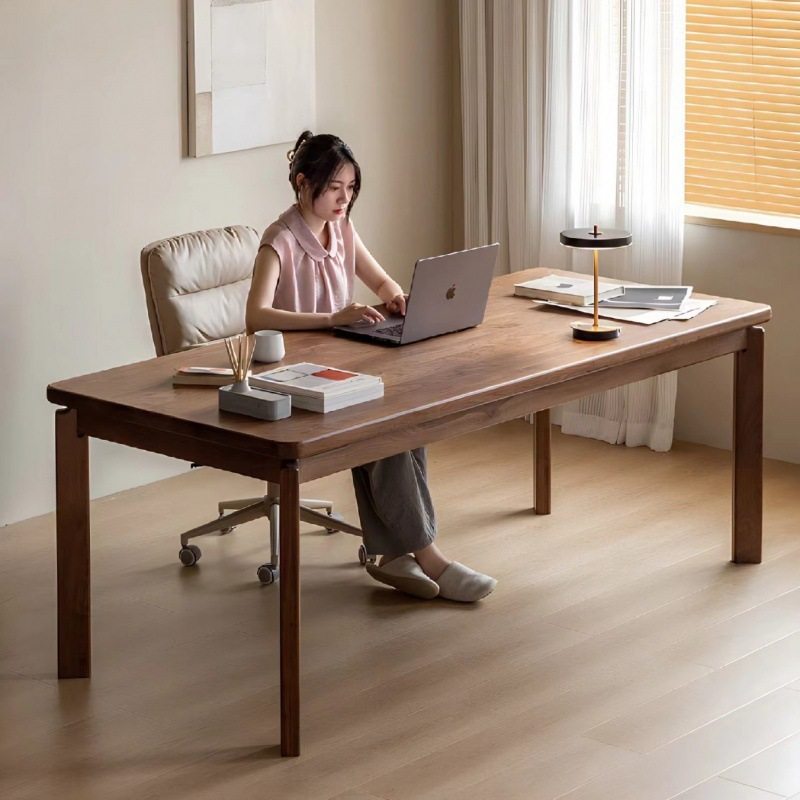 北美黑胡桃木长书桌全实木家用餐桌现代简约客厅极简工作台大板桌