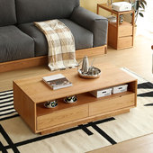 北欧全实木茶几小户型简约式 多功能带抽屉日式 樱桃木客厅茶几原木