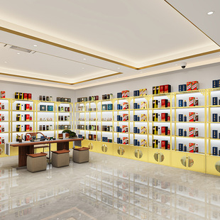 简约落地置物架货品收纳酒庄靠墙钢化玻璃烟酒展示酒柜储物柜金色