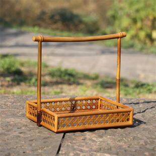 新品竹编编花果篮纯手工竹制品茶具收纳竹篮子竹筐竹工艺品直