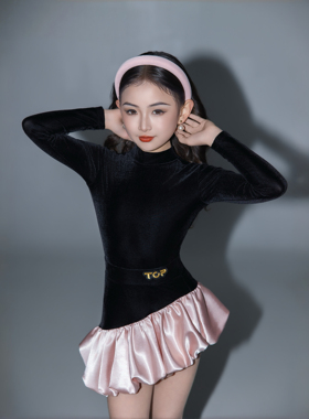 新品TOP粉天鹅秋冬云感丝绒高弹专业拉丁舞服练功服舒适透气高弹