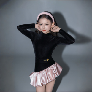 新品 TOP粉天鹅秋冬云感丝绒高弹专业拉丁舞服练功服舒适透气高弹