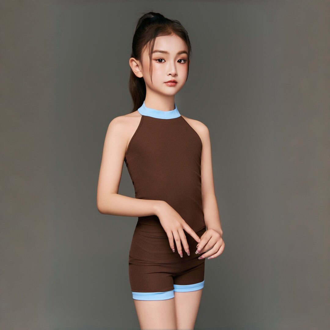 2026新款蓝咖连体夏季透气拉丁舞蹈表演儿童练功服套装专业舞蹈服