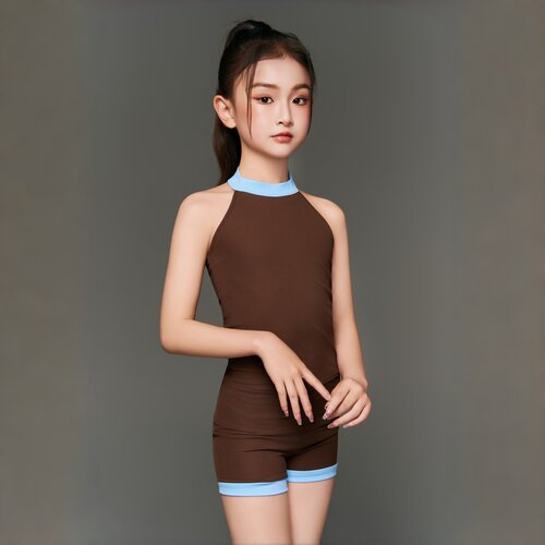 2026新款蓝咖连体夏季透气拉丁舞蹈表演儿童练功服套装专业舞蹈服