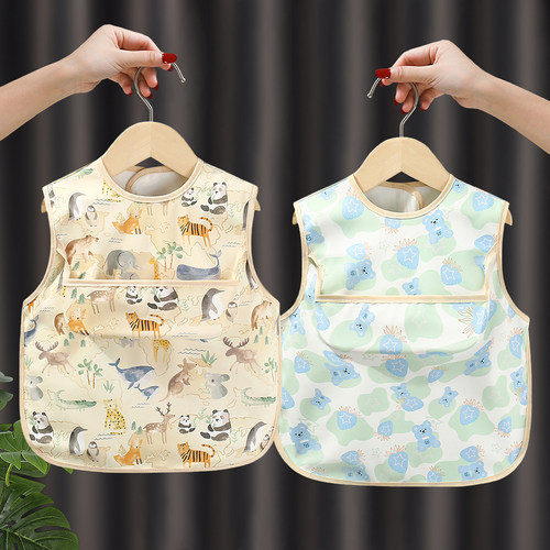 夏季无袖宝宝吃饭围兜儿童罩衣防水防脏男女薄款婴幼儿反穿衣护衣 - 封面
