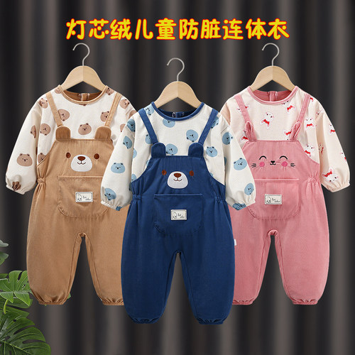 灯芯绒背带儿童按扣开档连体衣