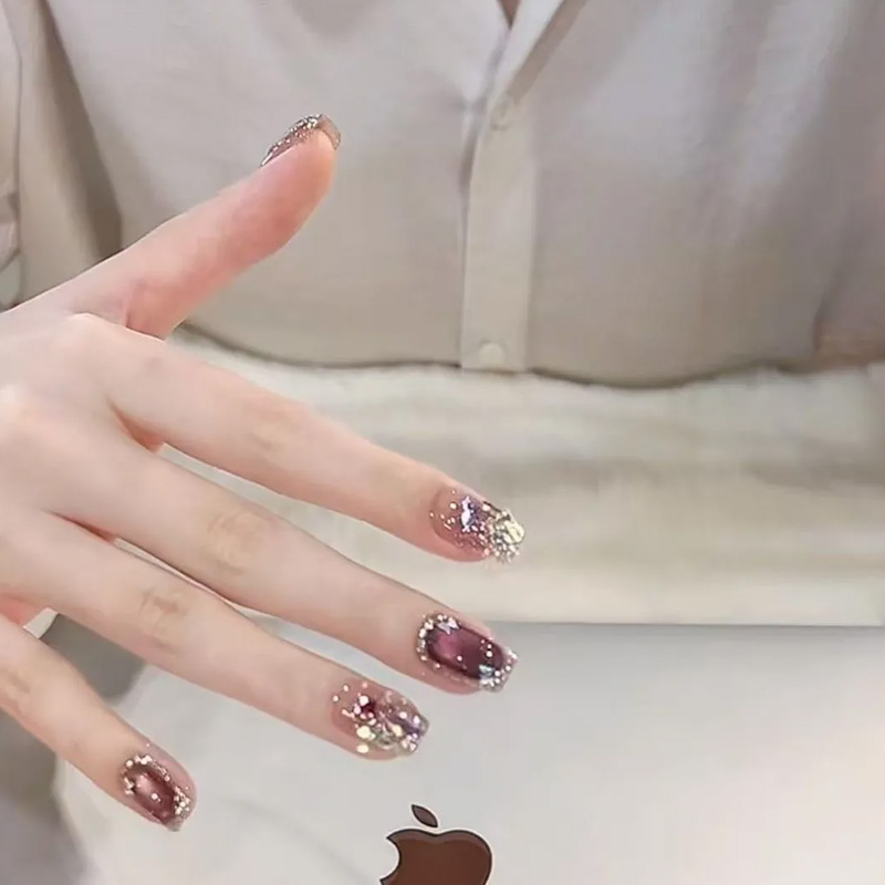 【魔瞳紫】纯手工穿戴甲假指甲贴片秋冬猫眼美甲高级感椭圆甲片