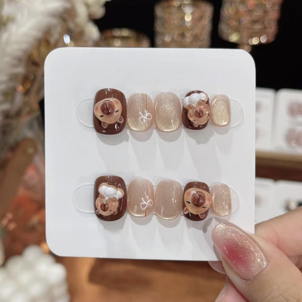 【卡皮巴拉】半手工穿戴甲可爱卡通小熊蝴蝶结猫眼小短甲学生童趣