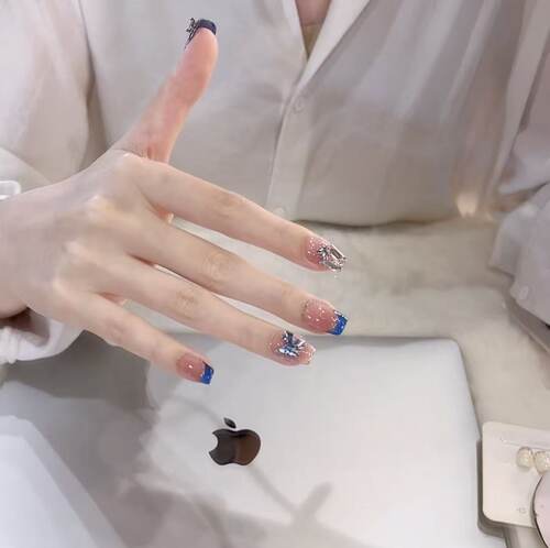 【克莱因蓝】法式猫眼纯手工显白美甲手工穿戴气质短款ins高级