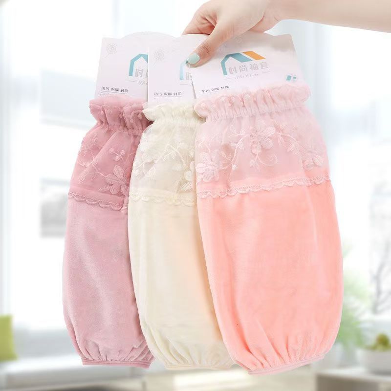 秋冬长款拼接蕾丝绒护袖