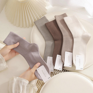 袜子女款纯棉中筒袜防臭吸汗秋冬季保暖加厚美拉德无骨月子长筒袜
