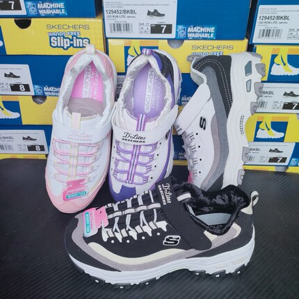 斯凯奇冬款童鞋魔术贴休闲鞋加绒保暖老爹熊猫鞋302524L