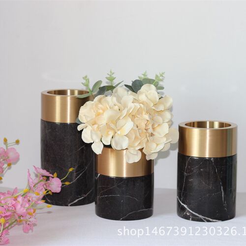 大理石花插花器摆件家居软装饰品酒店样板房用品桌面摆件花瓶