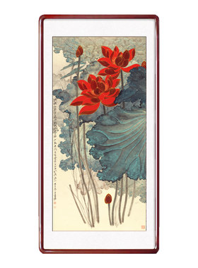 九鱼图新中式玄关装饰画三联画客厅走廊壁画挂画国画荷花装饰画框